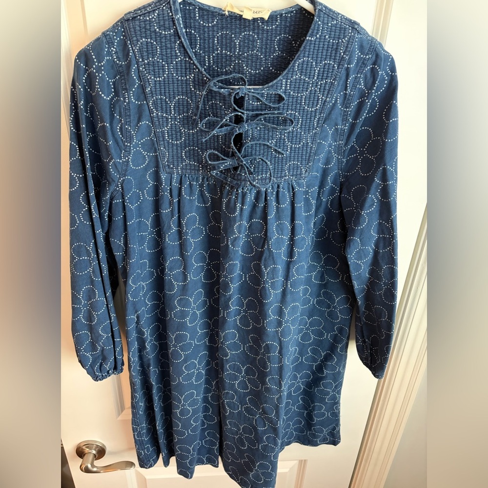 Madewell Blue Daisy-Print Cotton Dress with Bows and Quilted Bibb - Picture 4 of 10